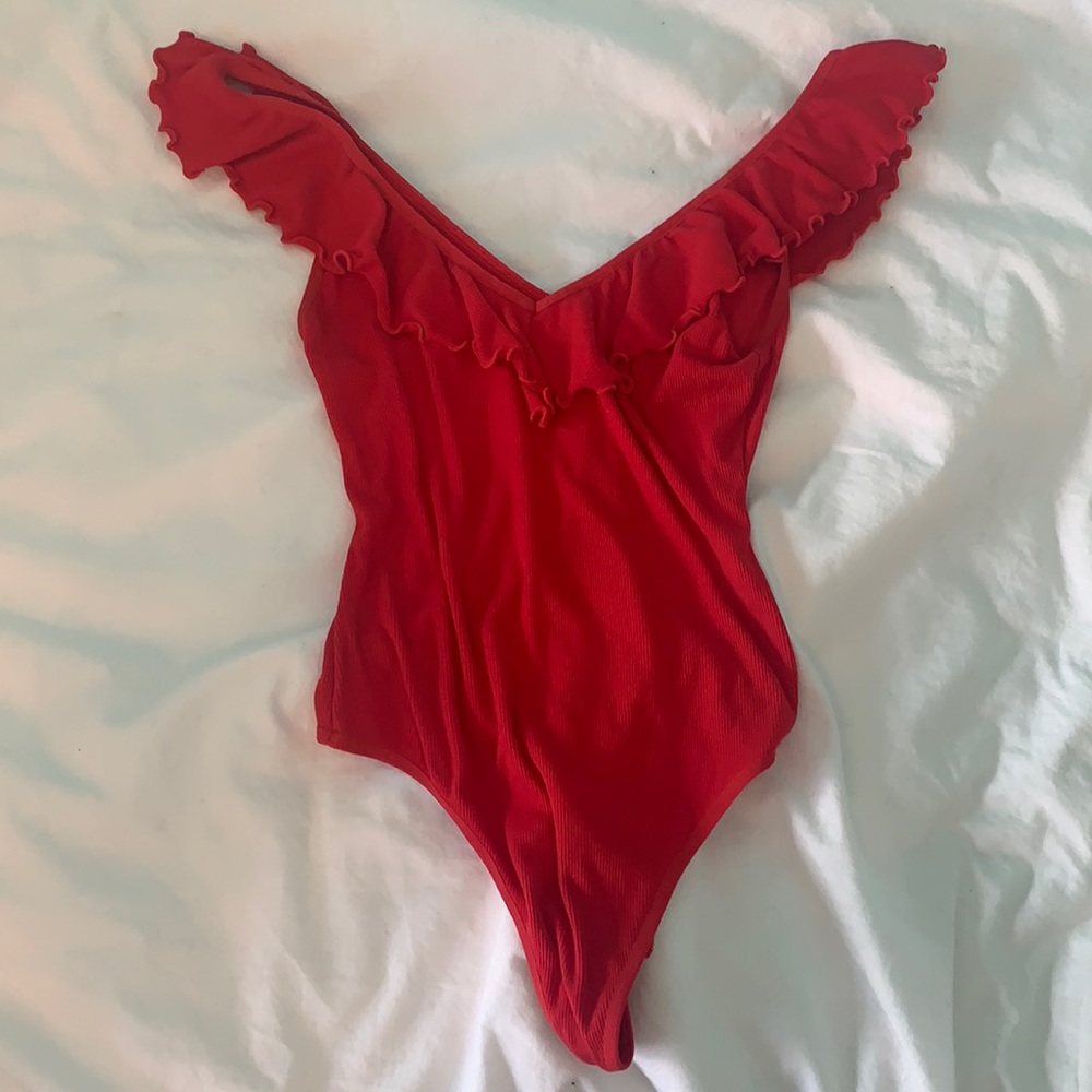 aritzia red ruffle bodysuit